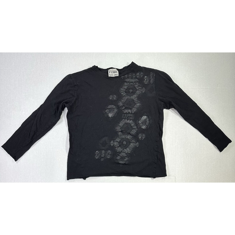 Gianfranco Ferre Studio Italy Black Sheer Floral Long Sleeve Top Small